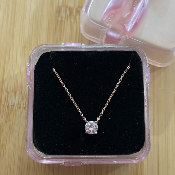 Rose Gold Plated Sterling Silver Round Moissanite Solitaire Pendant Necklace